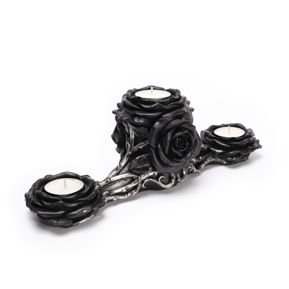 DISCONTINUED!! Alchemy Gothic Black Rose Tea Light Candle Holder - Picture 3 of 5